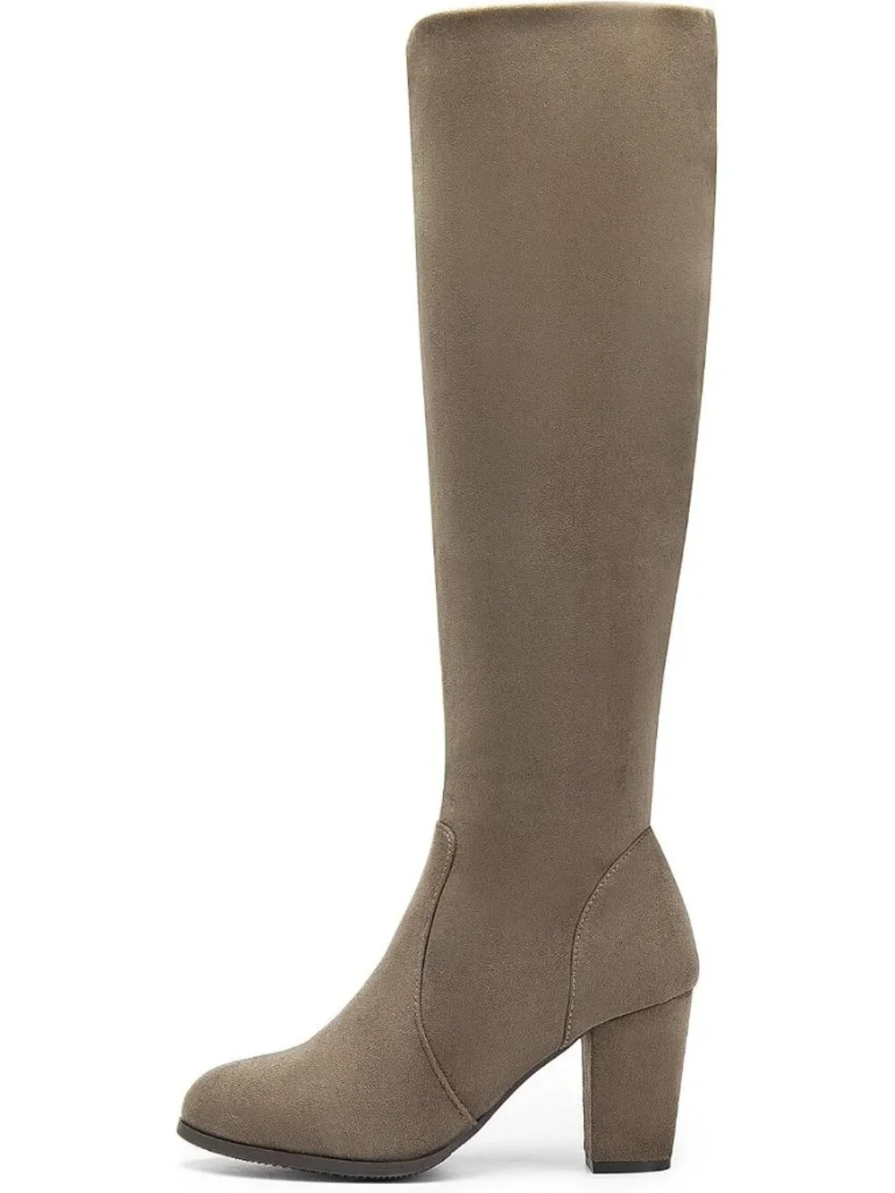 Women's Khaki Faux Fur Lined Square Toe Side Zipper Knee High Riding Boots